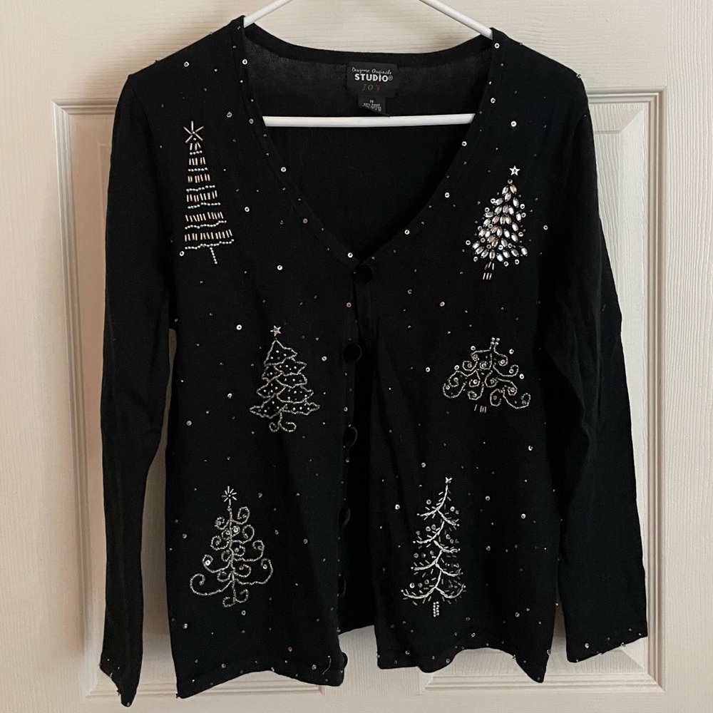 Designers Originals Black Cardigan with Beaded White Accents